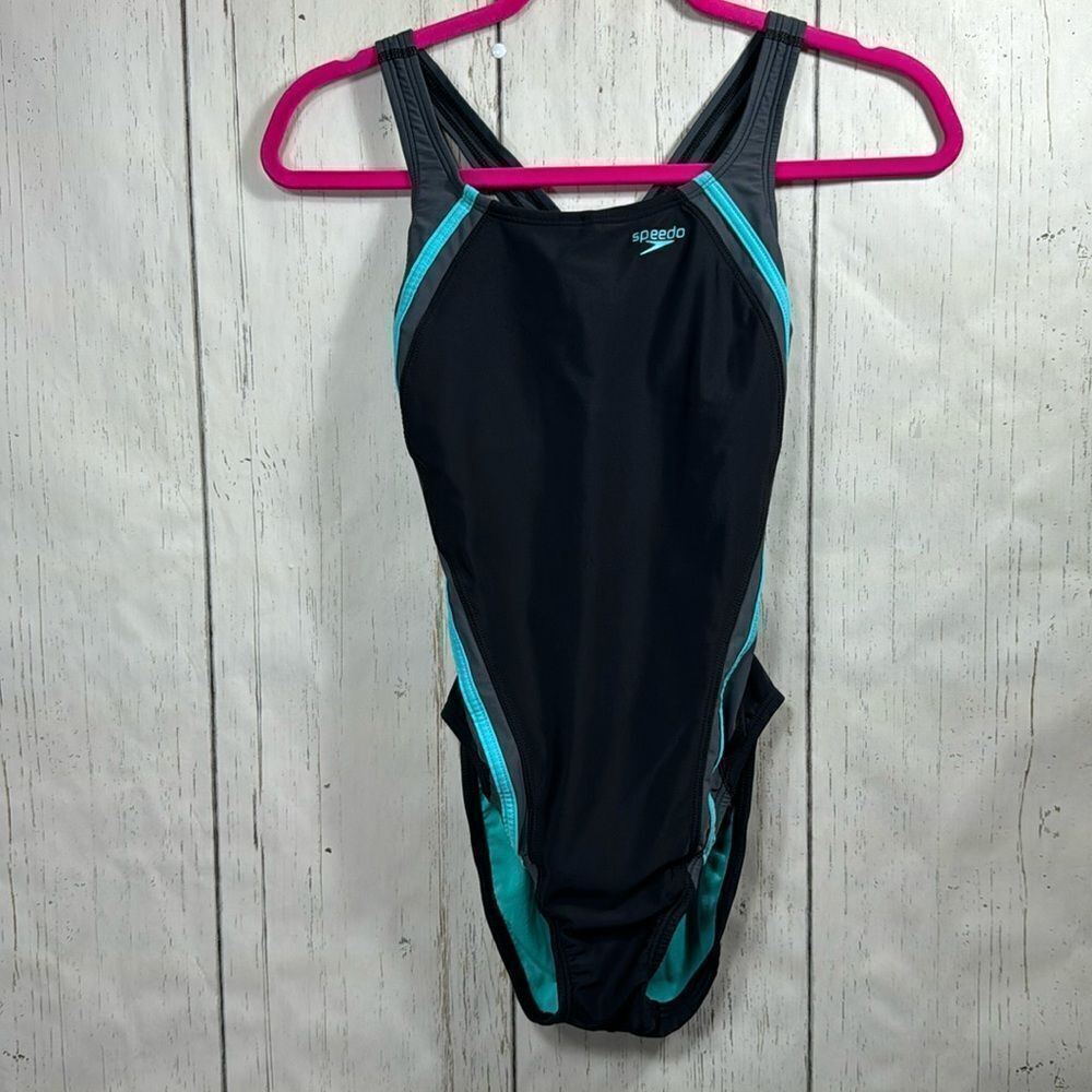 Speedo Womens Black Aqua Racerback Hydro Bra One Piece Swimsuit